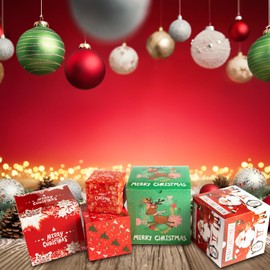 Frantis 20 Pack Stackable Christmas Gift Boxes, 3x3x3 Inches Decorations Party Favor Boxes, 4 Festive Designs Party Rustic Woodland Christmas Theme Nested Set, Gift Boxes with Lids (Square-3)