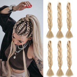 Synthetic Jumbo Braiding Hair Ash Blonde Jumbo Braids Hair Extensions with Glitter Braiding Flosius 6 Bundles for Twist Crochet Weave Braid Hair 24 Inch