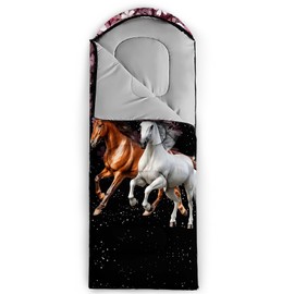 QOOMO Horses Printed Camping Sleeping Bags,3 Season Warm & Cool Weather,Lightweight,Waterproof Sleeping Bags for Adults & Kids,Traveling,and Outdoors,Camping Gear Equipment, 31x90inch
