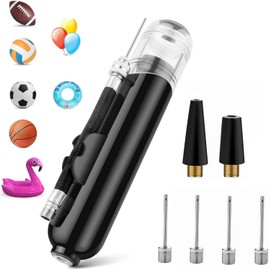 Bomba para Inflar Balones, Bomba de Pelota, Bomba de Mano Portátil, Inflador Manual con 4 Agujas de Repuesto y Adaptador, para Fútbol, Baloncesto, Pilates, Voleibol, Balonmano, Globo (Negro)