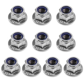 QWORK® 10PCS M10 Lock Nut with Nylon Insert - 304 Stainless Steel - 10mm Serrated Flange Hex Nut Self Locking Nut