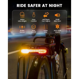 RAVEMEN NT101 Bike Tail Light,Turn Signal Light, Rear Light with Remote Control,Direction Indicator,Theft Prevention Alarm,Ground Warning Line,Brake Sensor,Auto On/Off,Two Types Install,USB-C