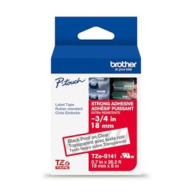 Brother - Cinta de etiquetas transparente con impresión en color negro TZe (TZeS141), resistente laminado calcomanía, 18 mm x 8 m, resistente al agua, extra resistente