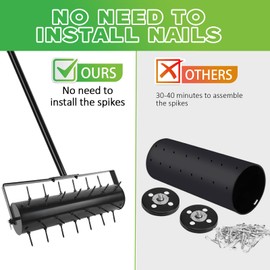MomiBy Rolling Lawn Aerator with 42 Spikes, No Assembly Required, Heavy-Duty Manual Lawn Tool for Soil Loosening and Grass Root Growth, Garden Yard Aeration Tool