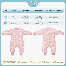 SIMYJOY Baby Sleeping Bag with Legs 2.5 Tog Cotton Toddler Sleep Sack with Feet & Arms Winter Long Sleeves Sleepsuit Wearable Blanket with Foldable Foot Covers for 1-2 Years Boy Girl, Pink Goose
