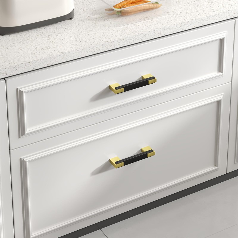 Rergy 10 Pack Adjustable Cabinet Pulls Black and Gold, 3