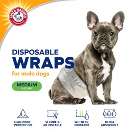 Arm & Hammer Medium Male Dog Wraps, Disposable Belly Band Diapers with Baking Soda Odor Control, Super Absorbent Leak Resistant Design for Marking and Incontinence, 15-23 Inch Waist, 12 Count