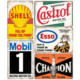 Vintage Metal Tin Signs Retro Garage Signs, Man Cave Accessories Old Car Shop Posters Oil And Gas Station Sign Bar Decor 20 x 30 cm（5pcs）
