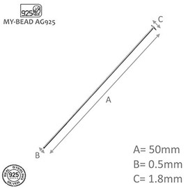 DIY925 Pack of 20 Head Pins Prism Pins 925 Sterling Silver 50 mm x Diameter 0.5 mm Head 1.8 mm for Chain Pins Earrings Jewellery Making DIY