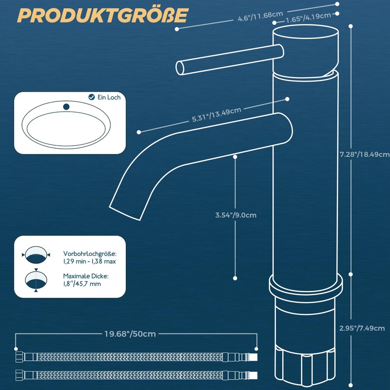 FORIOUS Bathroom Tap, Washbasin Tap, Black Single Handle Mixer Tap