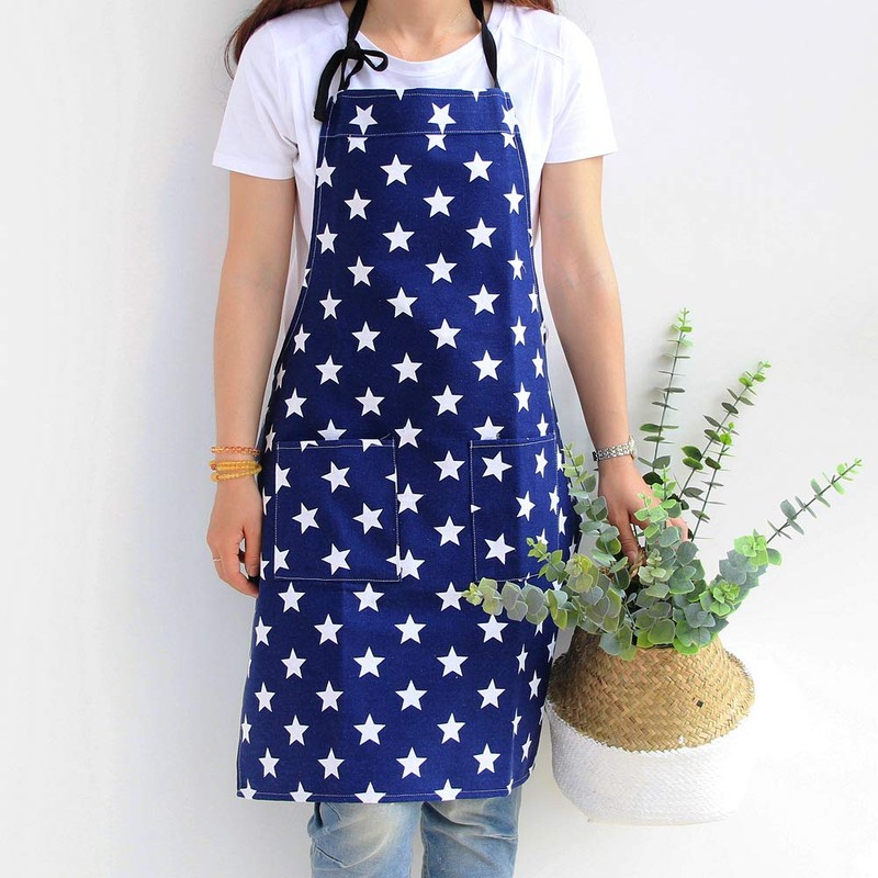 2 Stars Apron with Pocket Cotton Linen Women's Kitchen Apron