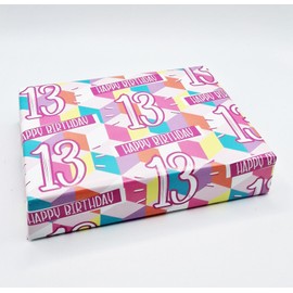 2 Sheets 13th Birthday Wrapping Paper Age 13 PINK FUN CUBES background Female Girl Giftwrap (PA)