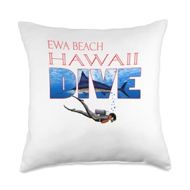SCUBA Divers Ewa Beach Hawaii Diving EWA Beach Hawaii Scuba Diver Ocean Snorkeling Throw Pillow, 18x18, Multicolor
