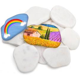 lomdung Pack of 12 Flat Stones for Painting, Painted Pebbles, Stones for Painting, Flat Pebbles for Crafts, Decorative Stones Natural Stone, White, Smooth Large Pebbles, 3-8 cm