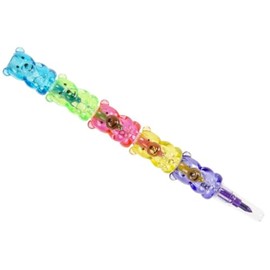 DUCKIEZ Bear Style Stacker Colouring Pencils, Push-Up, Purple, Yellow, Red, Green, Blue, 13cm Stacked Size. Pack of 5 stacker crayons.