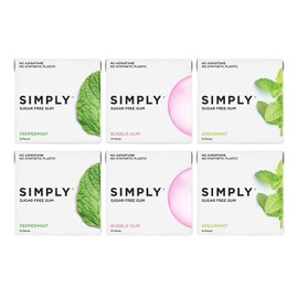 SIMPLY Gum | Dental Gum | Xylitol Chewing Gum- Sugar Free | Variety Pack- Bubblegum, Peppermint, Spearmint | Pack of Six (90 Pieces Total) | Synthetic Plastic Free + Sugar Free + Aspartame Free