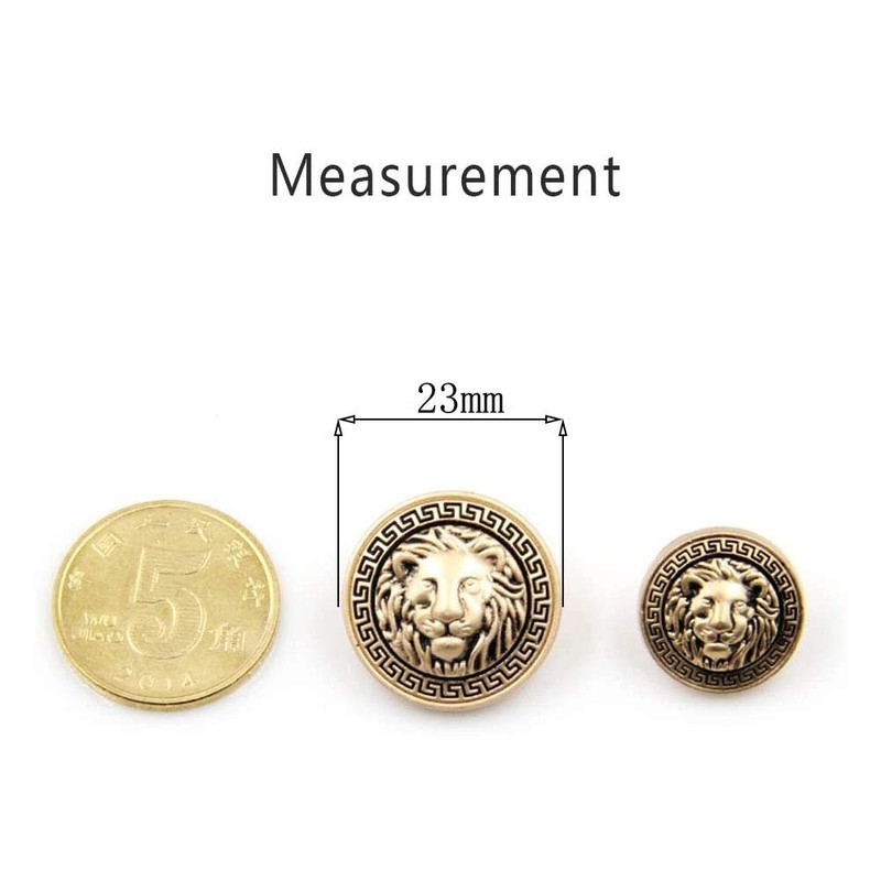 Pack of 10 Metal Button Set Lion Head Embossed Sewing