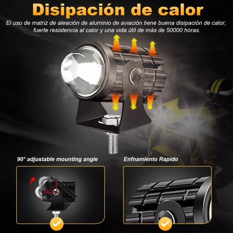 3 Par Faros Luces Led Para Motos Auto Doble Color