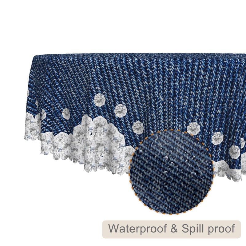TTQYFNM Diamond Denim Round Tablecloth 24 Inch Jeans Inlaid Rhinestone
