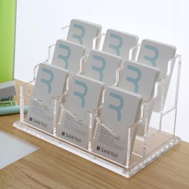 SANRUI Business Card Holder for Desk,Clear Acrylic Business Card Holder Display Business Card Organizer Storage for Office Desktop Countertop 3 Tiers 9 Slots