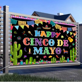 Cinco De Mayo Banner Decorations, Fiesta Mexican Theme Party Supplie Backdrop Banners, Happy Cinco De Mayo Banner Background for Photography Indoor Outdoor Decorations Supplies 72X44IN