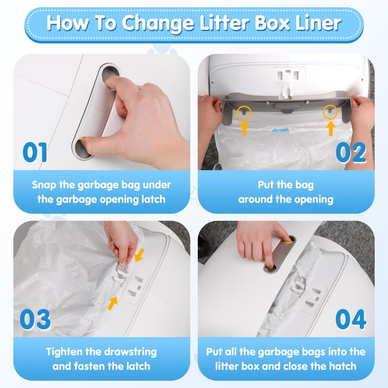 Self-Cleaning Litter Box, Drawstring Litter Box Liners, 60 Count Waste