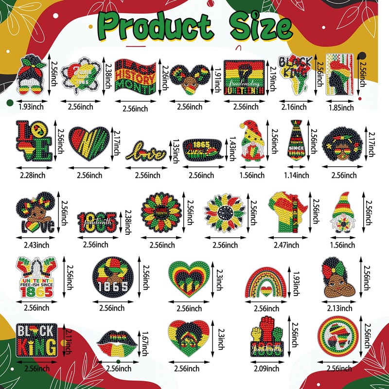Lingvee 24 Pcs Juneteenth Day Diamond Art Refrigerator Magnet Sticker