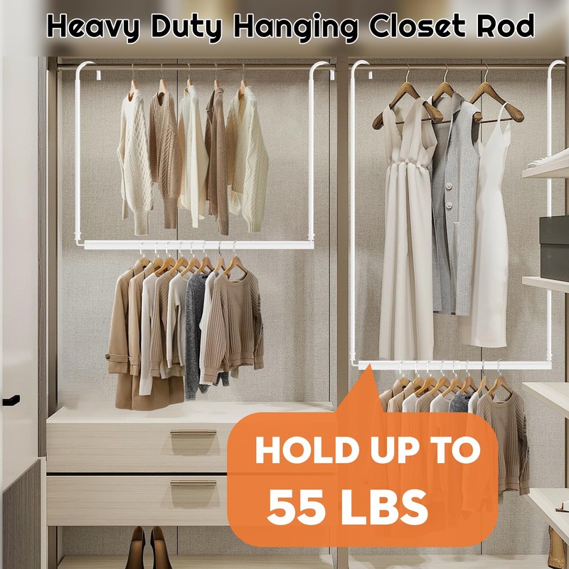 Luvenia Hanging Closet Rod Adjustable Width Height Closet Rod For