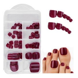 120PCS Classic Red Press-On Toenails, Short Square Fake Toenails for Women, Glossy Stick-On for Pedicure, Instant DIY Nail Look, Quick and Easy Foot Nail Art for Busy Women