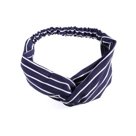 Outanaya Stylish Elastic Chiffon Headband for Women Breathable Crossover Knot Hair Wrap Comfortable Striped Turban Hair Accessories for Daily Use Navy Blue Triple
