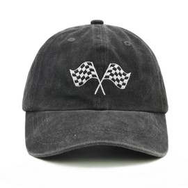 Racing Car Flag Baseball Cap for Men Women, Adjustable Embroidered Washed Hat Black