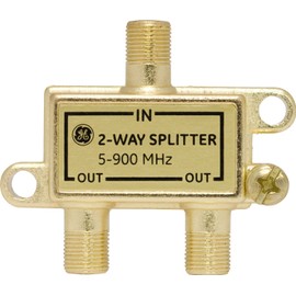 GE Digital 2-Way Coaxial Splitter, Works with HDTV, Amplifiers, Amplified Antennas, RG6 Coax Compatible, 5-900 Mhz Range, Corrosion Resistant, Gold Plated Connectors, 23218