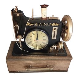 YCHTEWY-Retro Sewing Machine Style Desk Clock with Wooden Case - Manual Sewing Machine Vintage for Home Decor