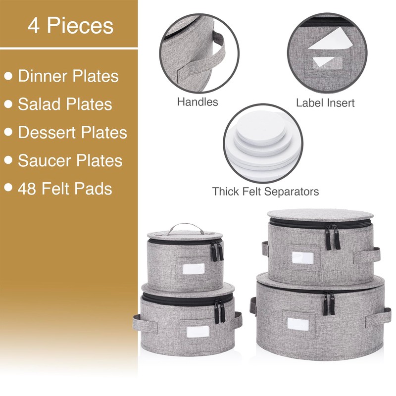 Set of 4 China Storage Cases for Dinnerware - Hard