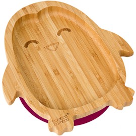 bamboo bamboo ® Baby and Toddler Suction Plate for Feeding and Weaning | Bamboo Plate with Secure Suction | Suction Plates for Babies from 6 Months (Cherry, Penguin)