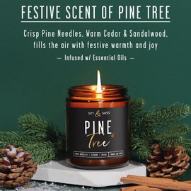 Pine Candle, Pine Scented Candles, Christmas Candles Scented - 'Pine Tree' Soy Candle, w/Pine Needles, Warm Cedar & Sandalwood - Infused with Essential Oils I Christmas Candle I 9oz, 50Hr, USA Made