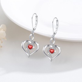 Twoowl Birthstone Leverback Earrings 925 Sterling Silver Infinity Heart Dangle Drop Earrings Birthstone Jewelry Birthday Gifts for Women Mom