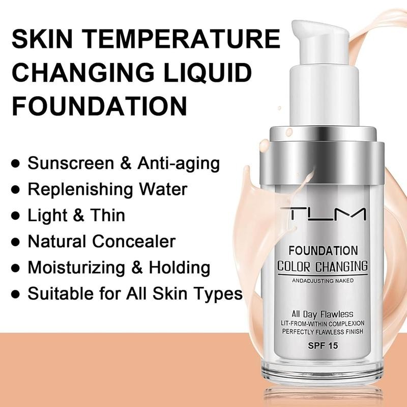 2 PACK Color Changing Foundation Liquid Base,Concealer Cover Cream,All Day