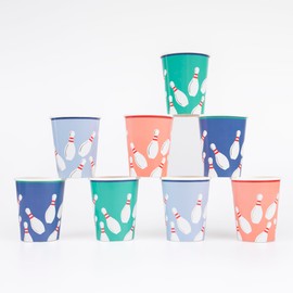 Meri Meri Bowling Cups (Pack of 8), Paper Cups, Disposable, 9oz., Sized for Kids & Adults, Ideal for Hot or Cold Party Drinks, Bowling Party Decorations