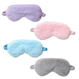 JorJorLer 4 Pcs Plush Silk Sleep Mask, Adjustable Rabbit Blindfold with Elastic Strap for Women Men Kids