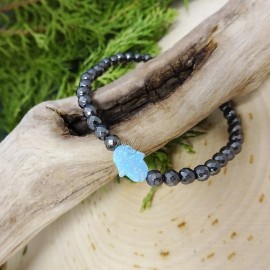 Fine Jewelry 4 Me Black Beaded Bracelet with Sky Blue Opalite Hamsa