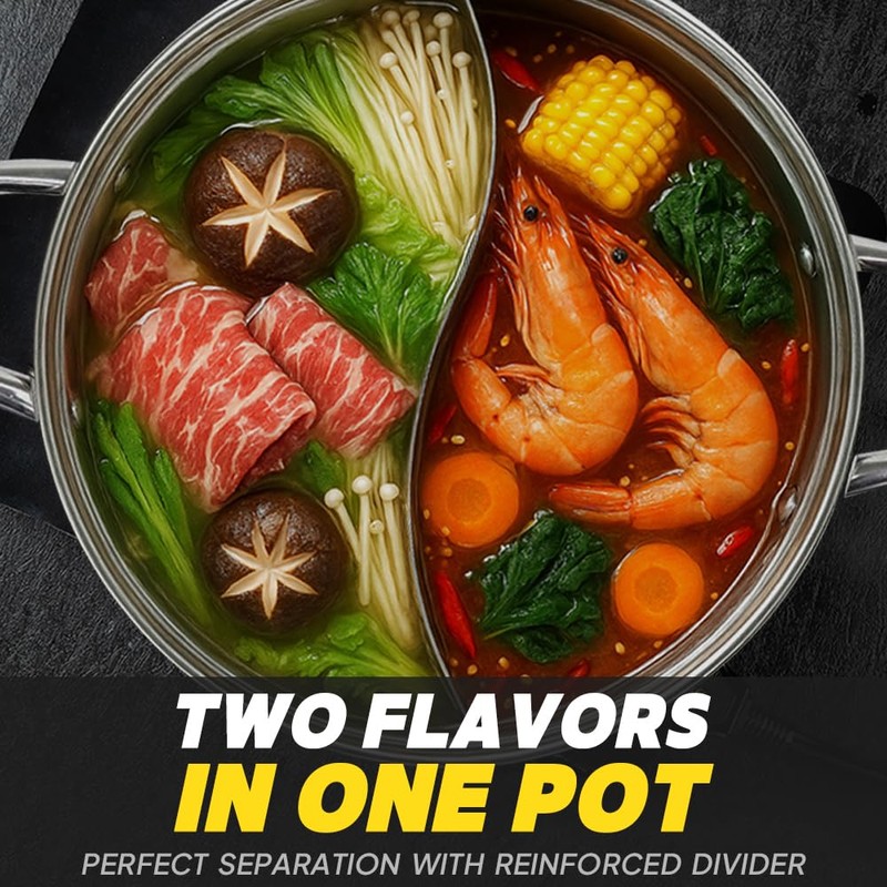 KOTO 304 Stainless Steel Divided Hot Pot – 11”, 4.5L