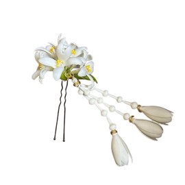 White Bud Floral Hairpin – 11 cm Polymer Clay Flower Thai Pin for Updo Styles (1 Pack)