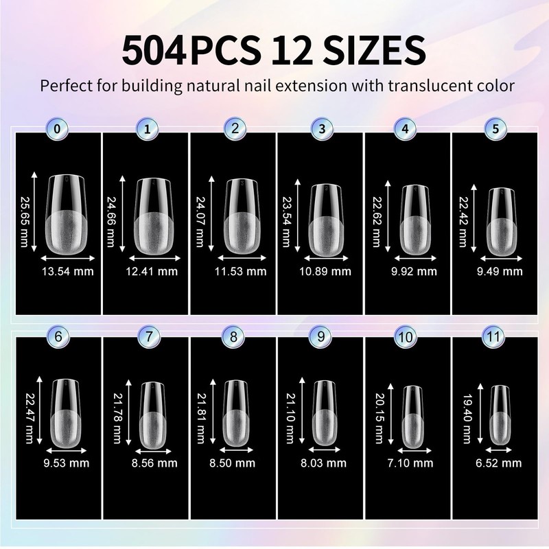 CyyaPeaap Medium Square Nail Tips, 504Pcs, No File Soft Acrylic