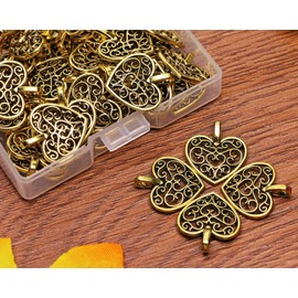Shapenty Metal Heart Charms Beads Bulk for DIY Craft Pendants Bracelet Necklace Earring Keychain Jewelry Making Finding Accessory, 50PCS (Antique Gold)