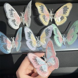 6PCS Embroidery Butterfly Car Decoration, Butterfly Decoration with Dancing Wings, Car Center Console Air Vent Decoration, Car Accessories, Dashboard Ornament Kit