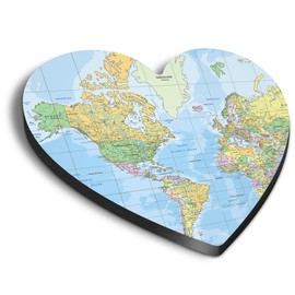 1x Heart MDF Magnet 6cm - World Map Globe Earth - Fridge Locker Office Whiteboard Toolbox #170942