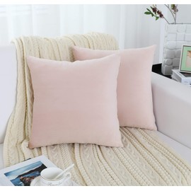 Jeneoo Set of 2 Cozy Soft Velvet Throw Pillow Cases for Sofa Couch, Comfy Decorative Solid Square Cushion Covers for Bedroom Car (18 x 18 Inches, Baby Pink)