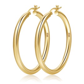 4mm Thick Gold Chunky Earrings Steling Silver Post Hoops Earrings For Women Hollow Tube Hoops Earrings Thick Gold Hoop Earrings Hypoallergenic Lightweight Gold Hoop Large Earrings 20/30/40/50/60MM