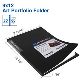 Sooez 30-Pocket Binder with Plastic Sleeves 9x12 (Black), Heavy Duty Art Portfolio Folder with Clear Sheet Protectors, Display 60 Pages, Presentation Book for Artwork, Document Organizer Binder